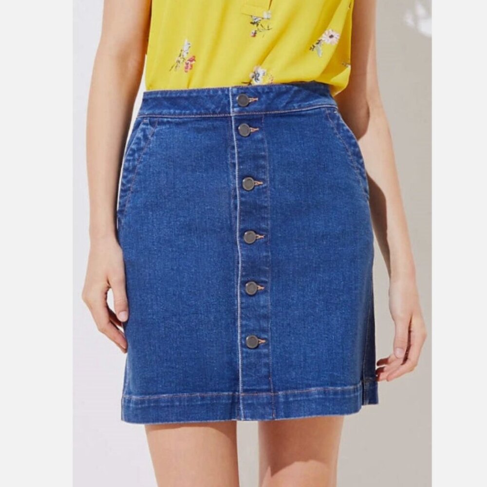 LOFT  * Denim Button-Front Skirt * Women’s Size 8